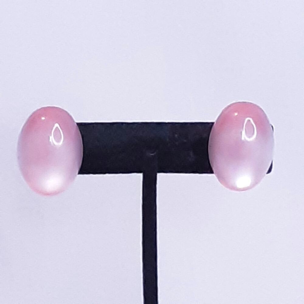 💎Vintage Screwback Earrings Bugglegum Pink Oval Dome Moonstones